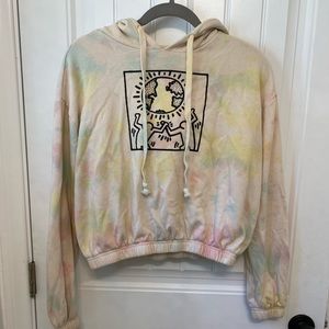 Tie dye cropped hoodie sweatshirt XS- Keith Haring